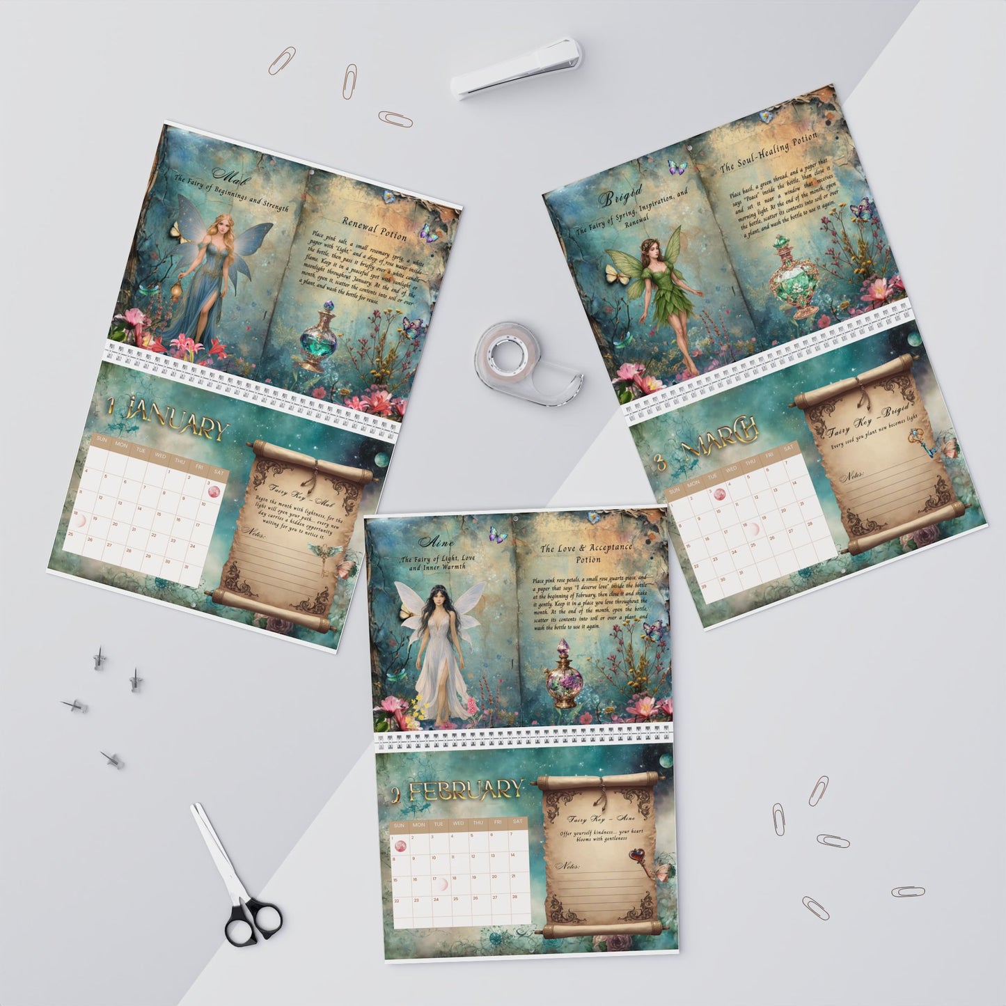 Mystical Fairy Realm Wall Calendar – Potions, Keys & Moon Phases