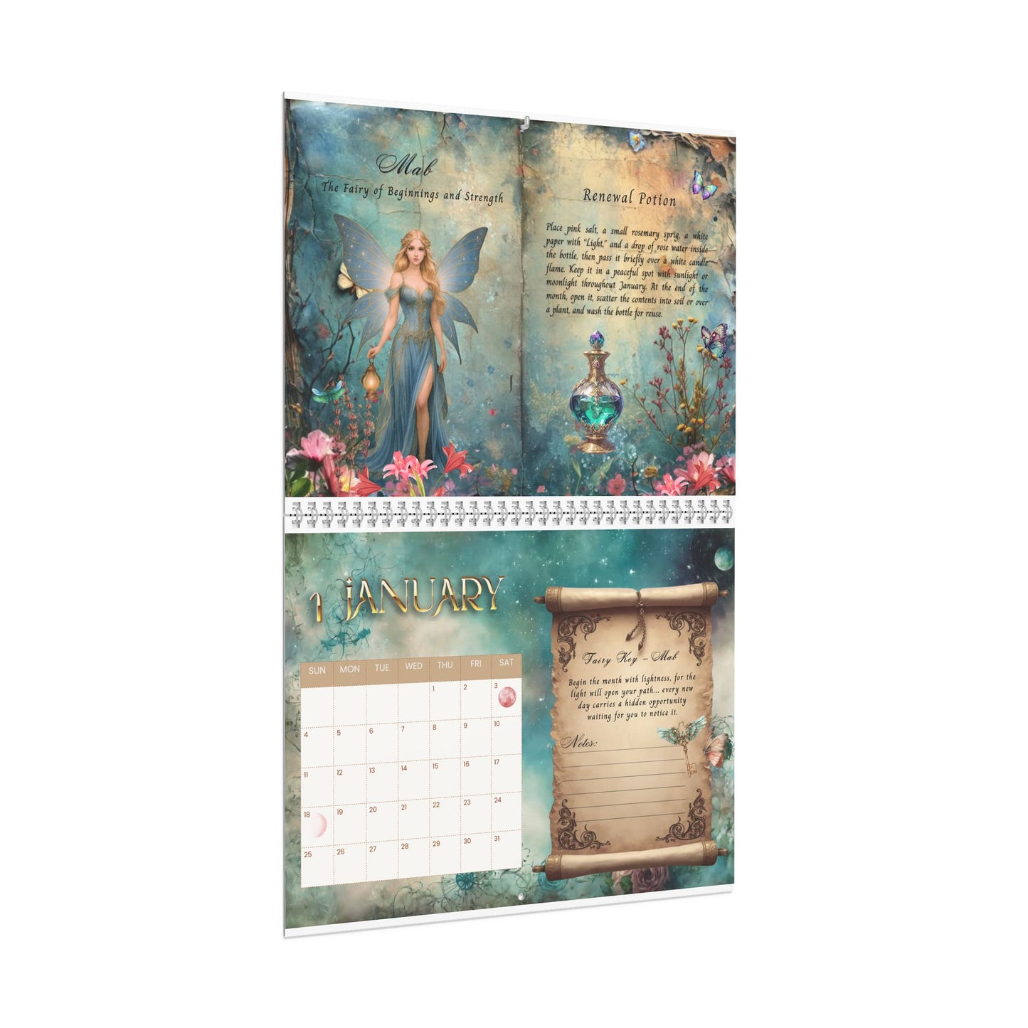 Mystical Fairy Realm Wall Calendar – Potions, Keys & Moon Phases
