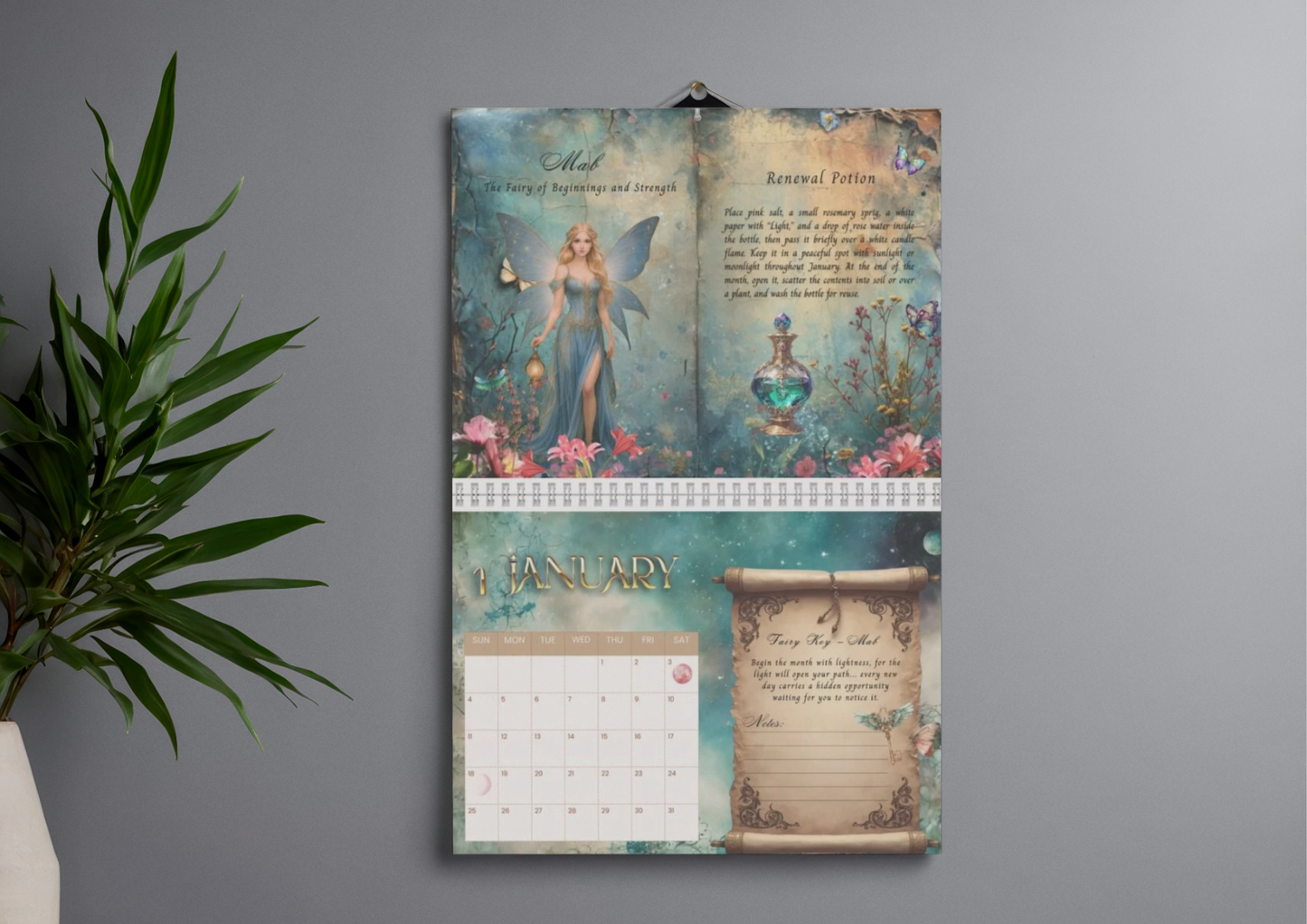 Mystical Fairy Realm Wall Calendar – Potions, Keys & Moon Phases